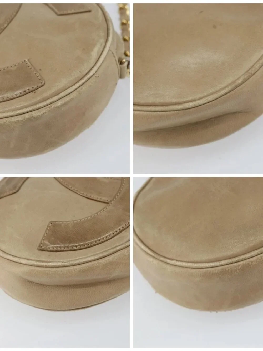 CHANEL Chain Shoulder Bag Lamb Skin Beige Gold CC Auth bs32361
